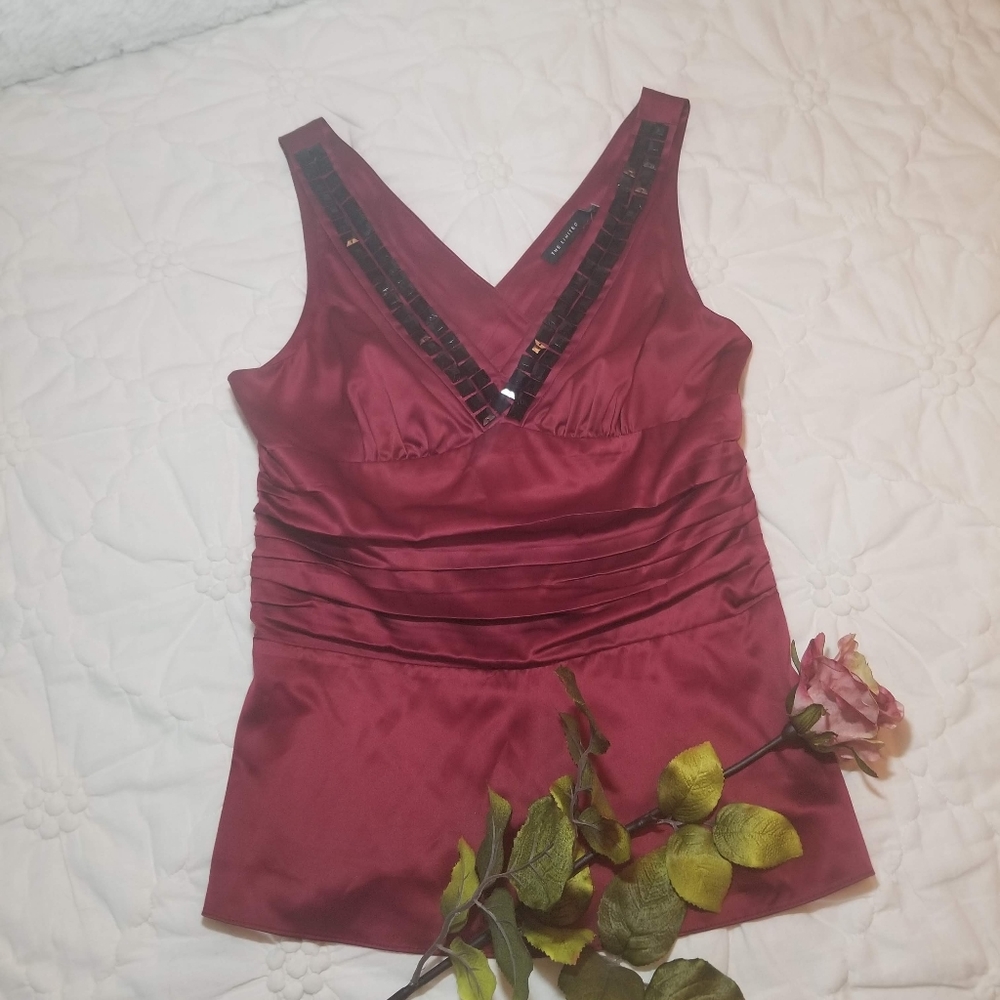 The limited v-neck camisole-fitted top with beaded neckline